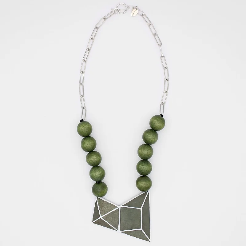 women layered gemstone necklaces -Gray and Silver Geometric Pendant Statement Necklace