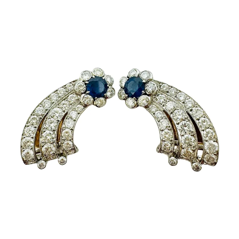 women gemstone hoop earrings -Morelle Davison Platinum and 18K White Gold Sapphire and Diamond Earrings