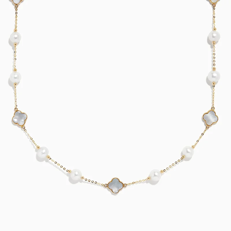 women elegant chain necklaces -14K Yellow Gold Fresh Water Pearl and Mother of Pearl Necklace