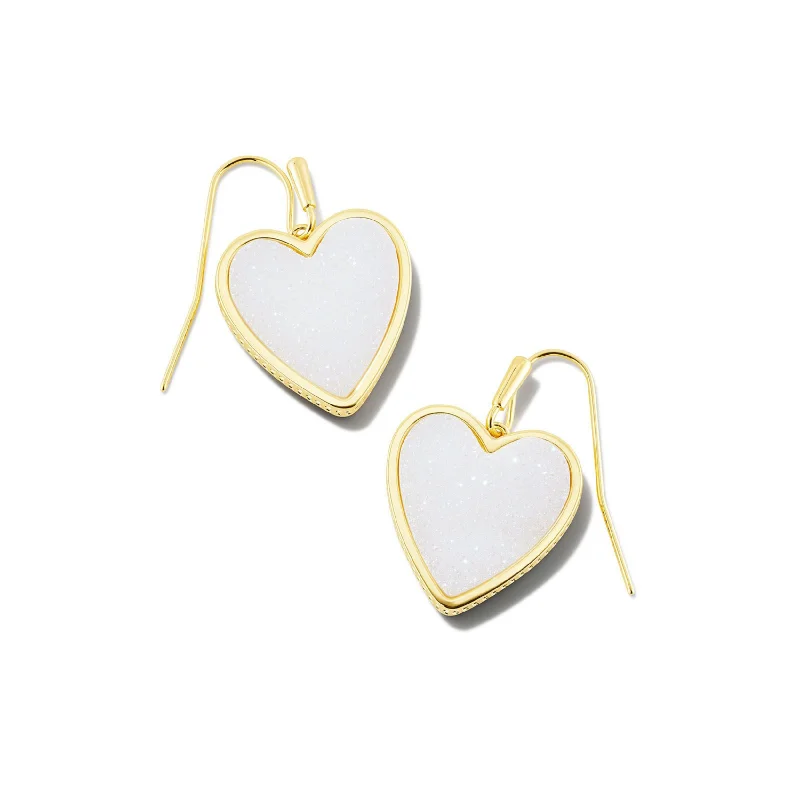 women gemstone hoop earrings -Kendra Scott | Heart Gold Drop Earrings in Iridescent Drusy