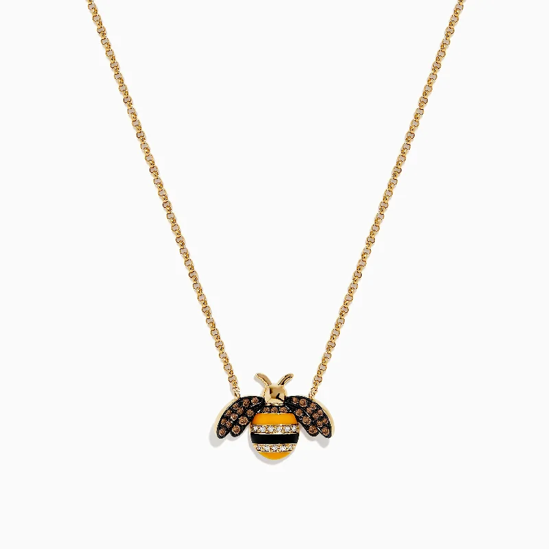 women layered necklaces -Novelty 14K Yellow Gold Espresso and White Diamond Bee Necklace