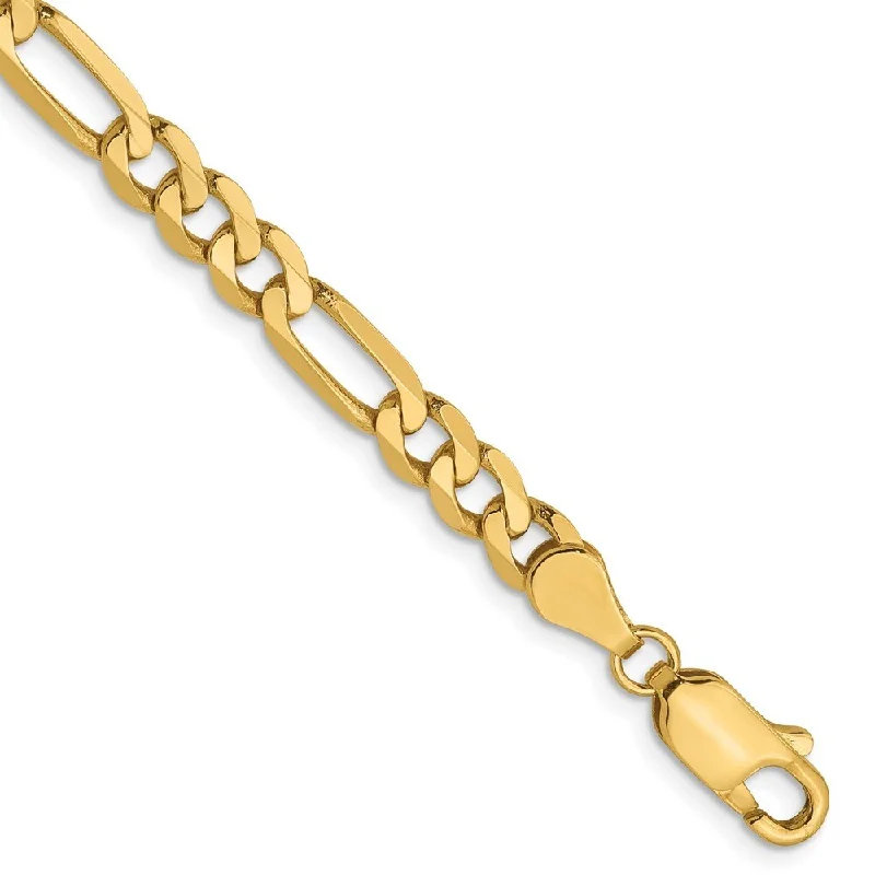 Gold bangles and bracelets for women -14k Yellow Gold 4.75mm Flat Figaro Chain Bracelet, 7"