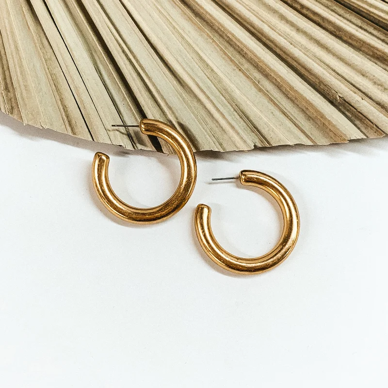 Affordable earrings for women -Clean Slate Medium Hoop Earrings in Worn Gold Tone