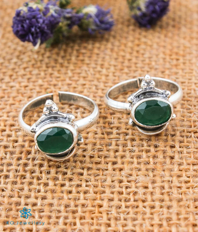 women simple engagement rings -The Mira Silver Toe-Rings (Green)