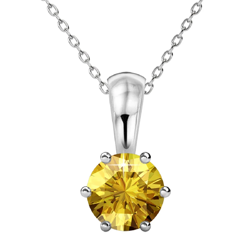 women pearl necklaces -November Birthstone Citrine Necklace 18k White Gold Plated Solitaire Necklace with 1CT Swarovski Crystal