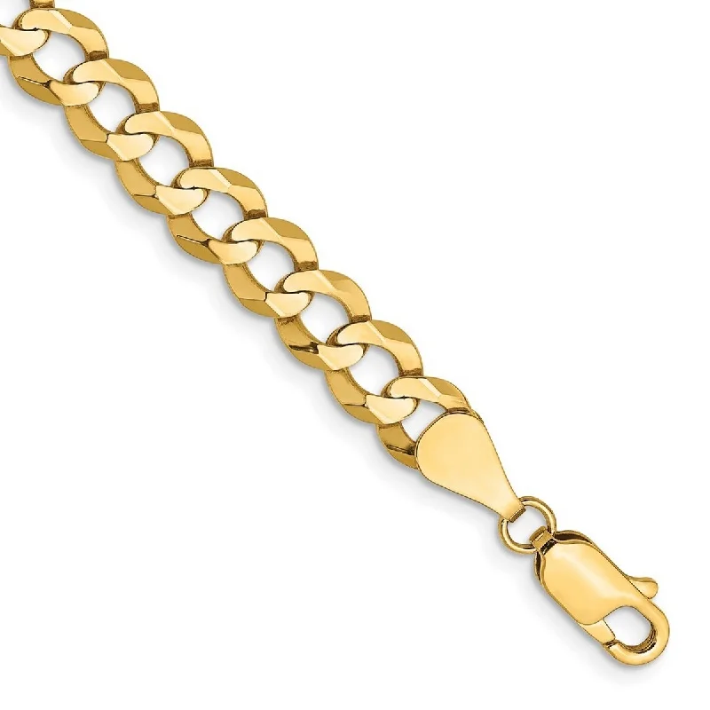 women gemstone-studded bangles and bracelets -Curata 14k 7.2mm Solid Polished Light Flat Miami Curb Chain Bracelet