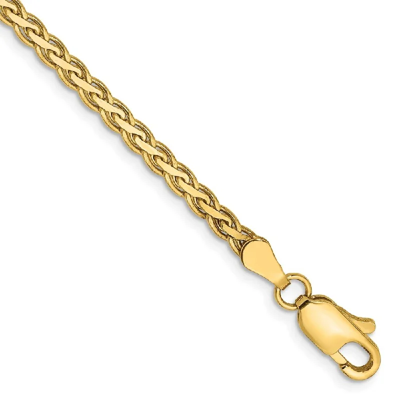 women classic bangles and bracelets -14k Yellow Gold 3mm Flat Wheat Chain Bracelet, 7"