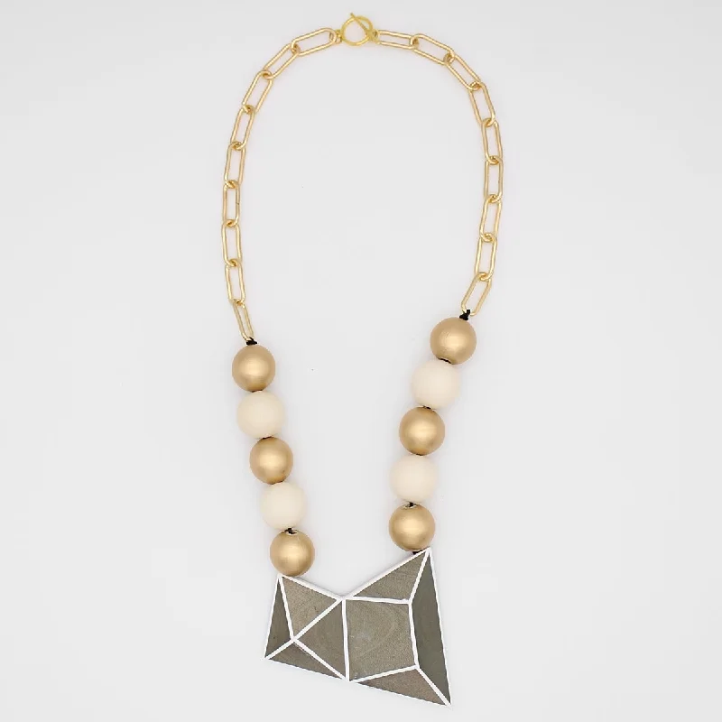 women moonstone necklaces -Gray and Gold Geometric Pendant Statement Necklace