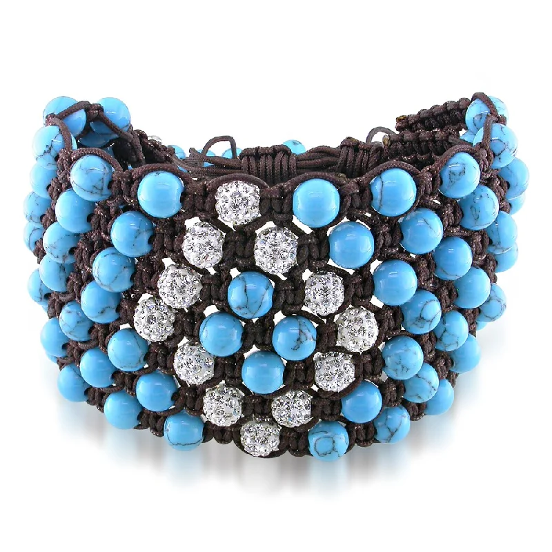 women luxury bangles and bracelets -Miadora Turquoise Beads and White Cubic Zirconia Macrame Bracelet