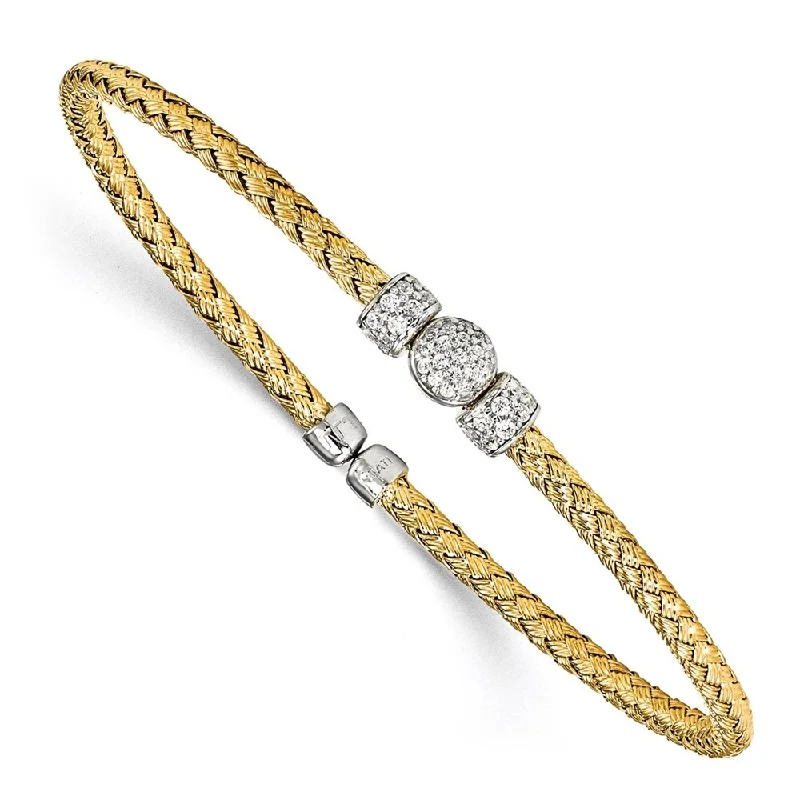 women sleek gold bangles and bracelets -925 Sterling Silver Gold-tone Cubic Zirconia Woven Cuff Bracelet, 7"