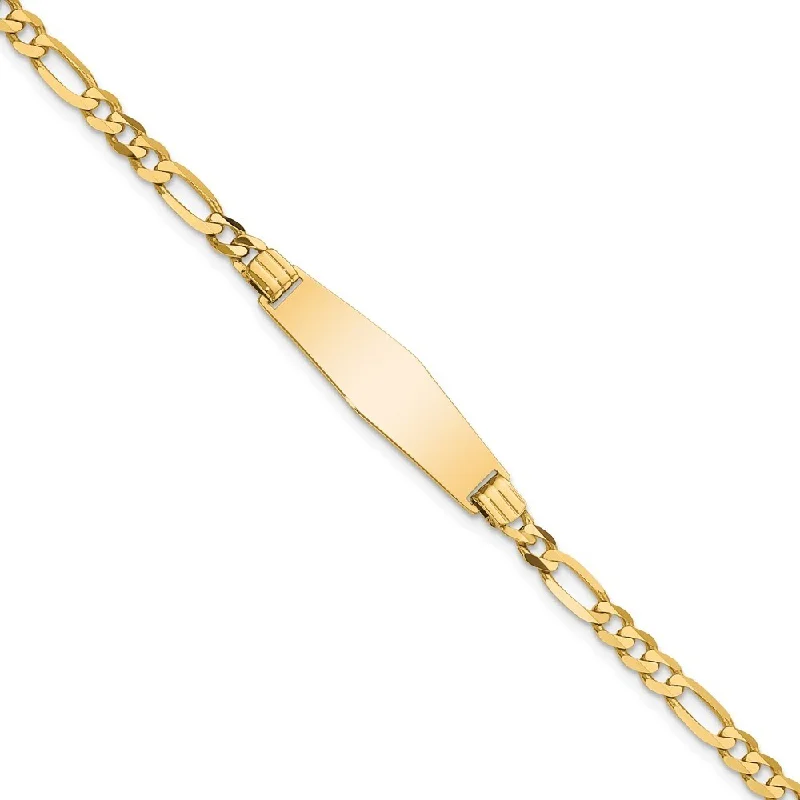 women charm bangles and bracelets -14k Yellow Gold 7.3mm Soft Diamond Shape Figaro ID Bracelet, 7"