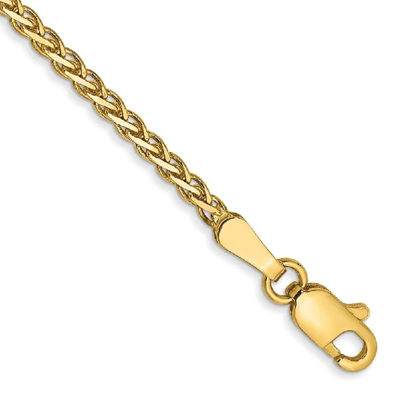 women braided bangles and bracelets -14k Yellow Gold 1.8mm Flat Wheat Chain Bracelet, 7"