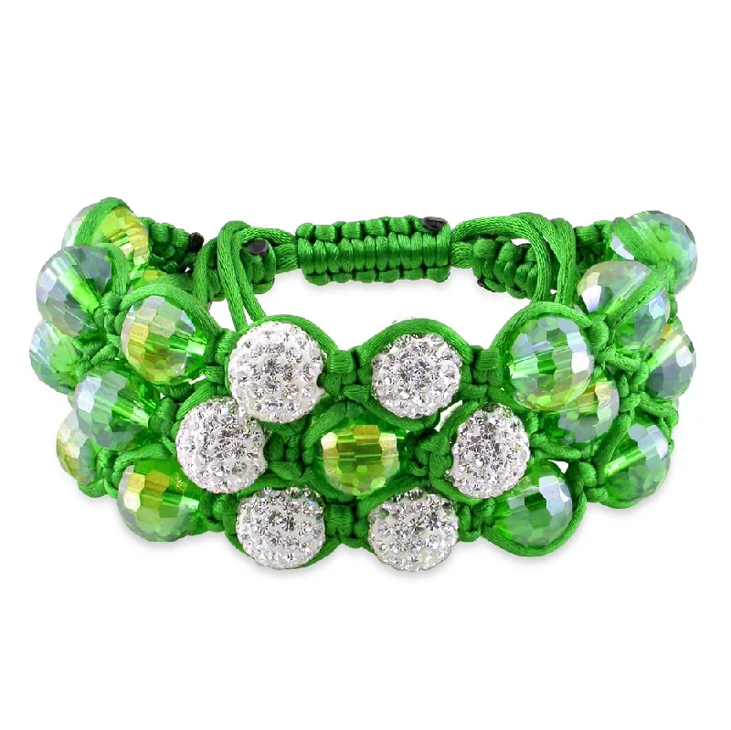 women trendy stackable bangles and bracelets -Miadora Green Macrame Silk Cubic Zirconia and Bead Bracelet