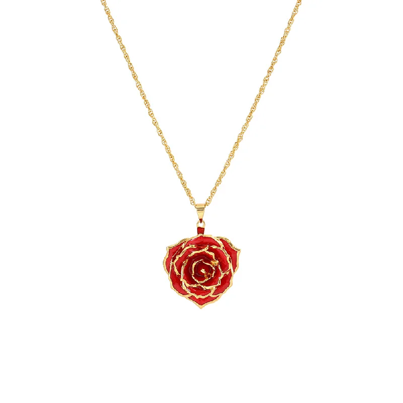 women geometric necklaces -Real Rose Pendant Necklace