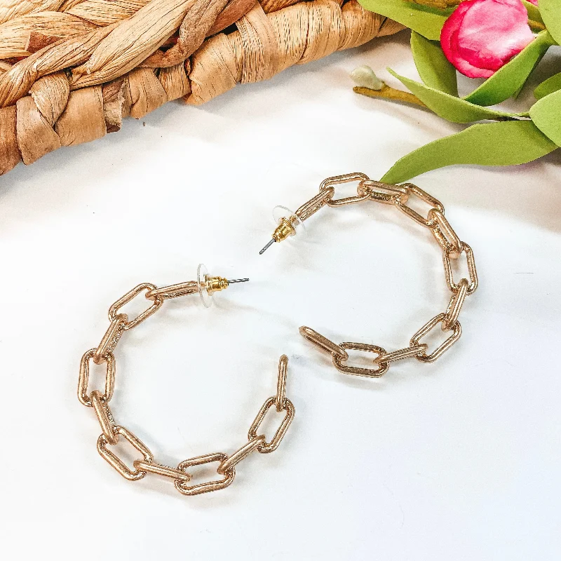 women clip-on earrings -Chain Linked Hoop Earrings in Gold Tone