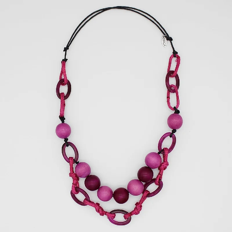 Affordable necklaces for women -Fuchsia Double Strand Link Necklace