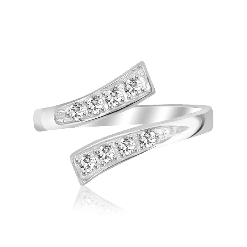 women statement engagement rings -Sterling Silver Rhodium Plated Toe Ring with White Cubic Zirconia Accents