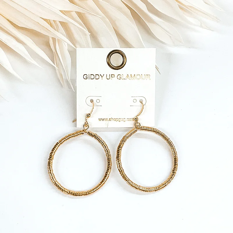 women birthstone earrings -Circle Drop Metal Disk Beaded Earrings in Gold