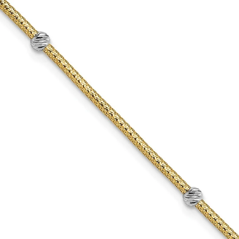 Affordable bangles and bracelets for women -14k Two-tone Gold Woven Flexible Diamond-Cut Beads Bracelet, 7.25" (W-3mm)