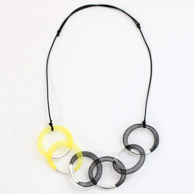 women elegant chain necklaces -Yellow and Black Mesh Statement Necklace Silver