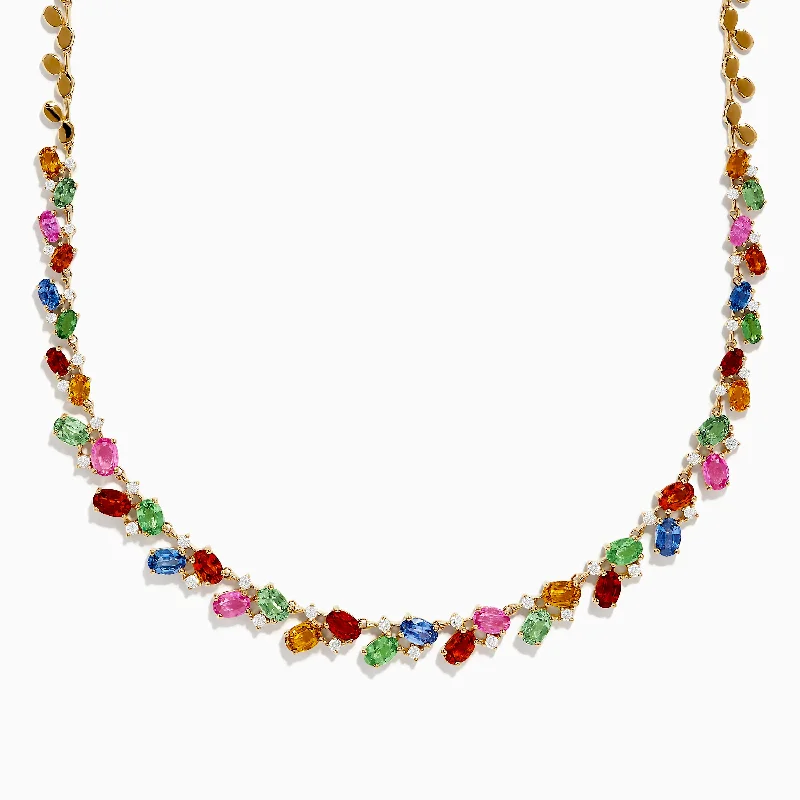 women birthstone pendant necklaces -Watercolors 14K Yellow Gold Multi Sapphire and Diamond Necklace