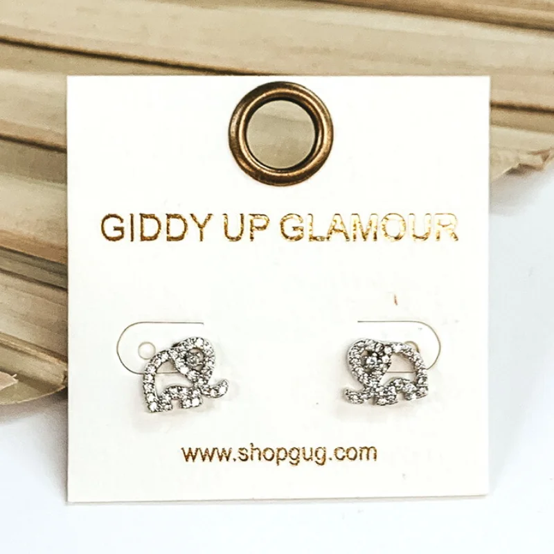 women fashionable drop earrings -Dainty Elephant Shaped CZ Crystal Stud Earrings in Silver