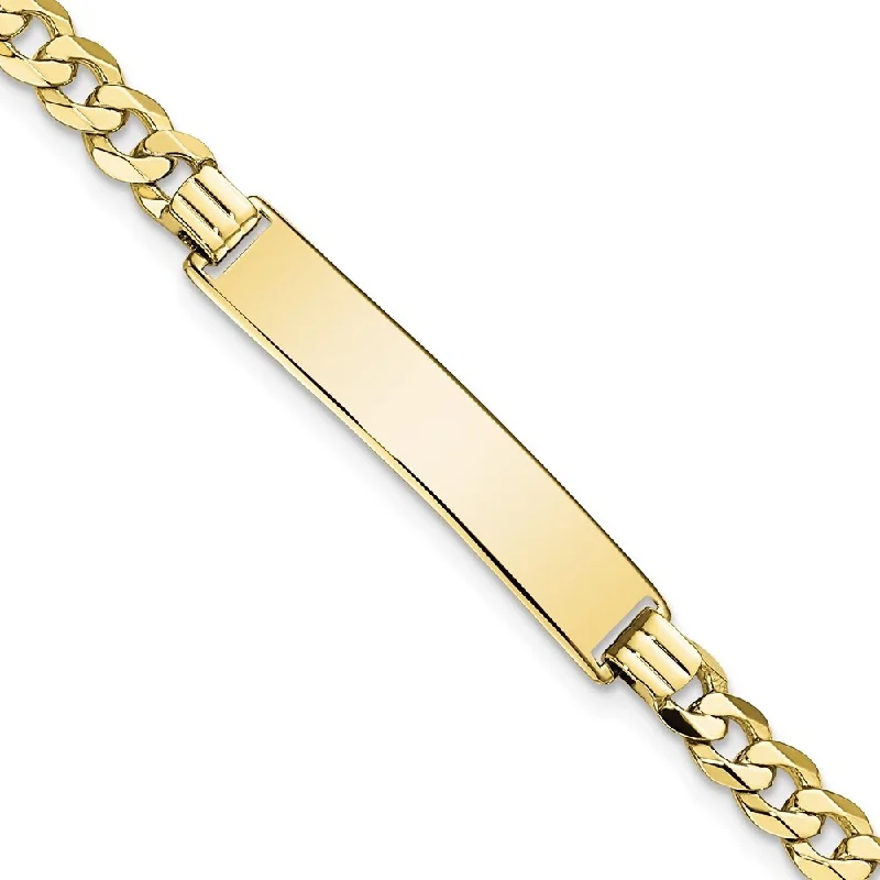 women luxury bangles and bracelets -10k Yellow Gold Flat Curb Link ID Bracelet, 7" (W-6.4mm)