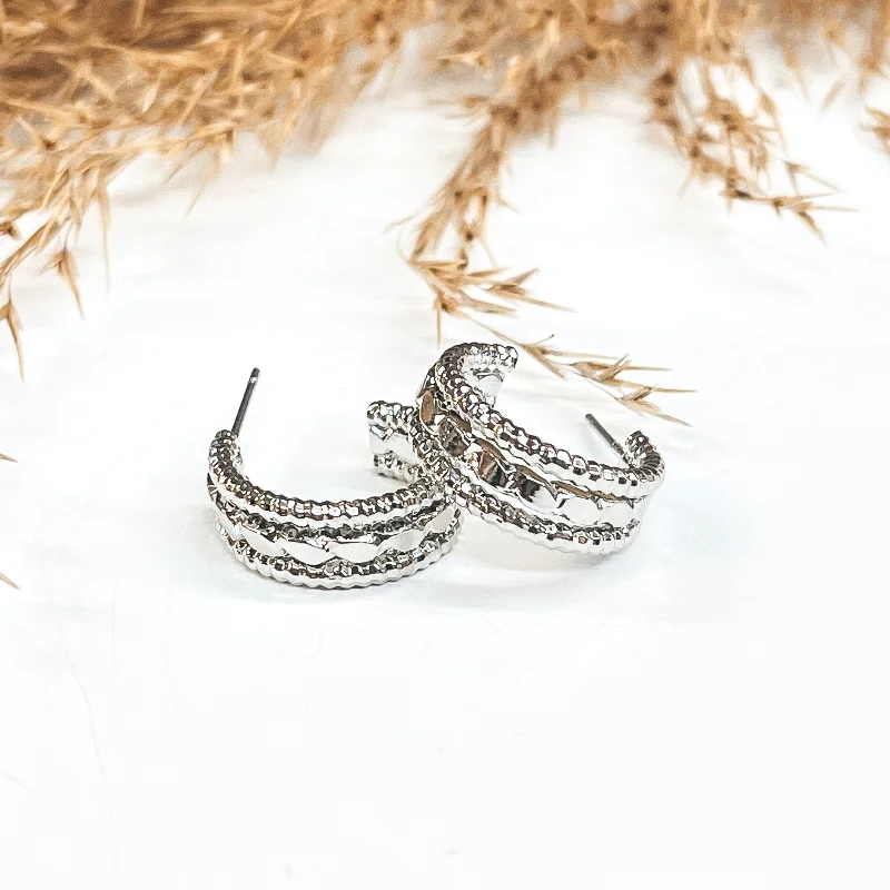 women gemstone earrings -Darling Daze Small Rope Textured Hoop Earrings in Silver Tone