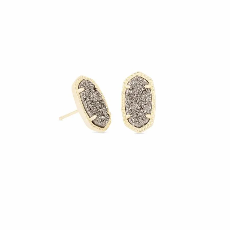 women unique earrings -Kendra Scott | Ellie Gold Stud Earrings in Platinum Drusy