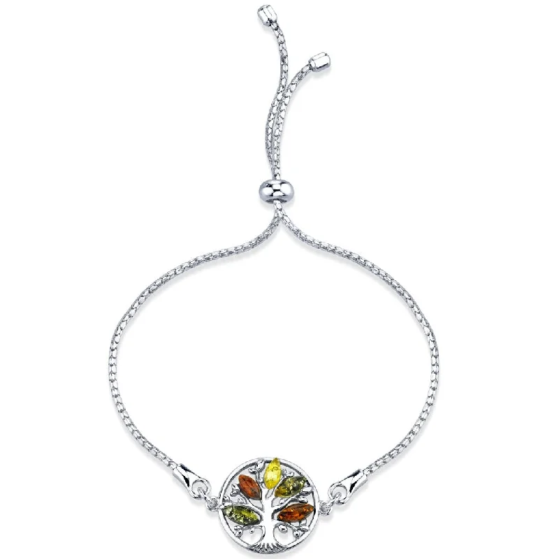 women gemstone bangles and bracelets set -Sterling Silver Baltic Amber Tree Of Life Adjustable Bolo Bracelet