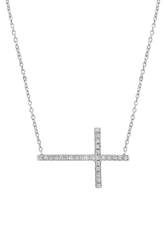 women gold pendant necklaces -Novelty 14K White Gold Diamond Cross Necklace, .09 TCW