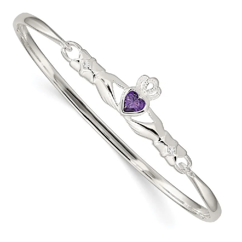 women crystal bangles and bracelets -925 Sterling Silver Purple Cubic Zirconia Claddagh Bangle Bracelet