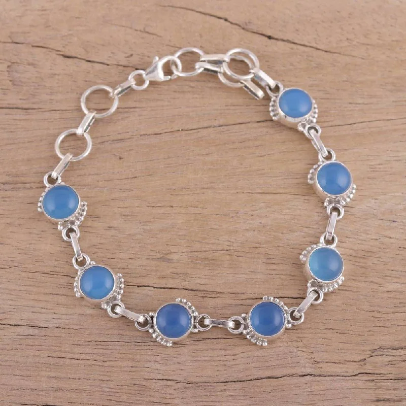 women floral charm bangles and bracelets -Handmade Sterling Silver 'Charming Orbs' Chalcedony Bracelet (India)