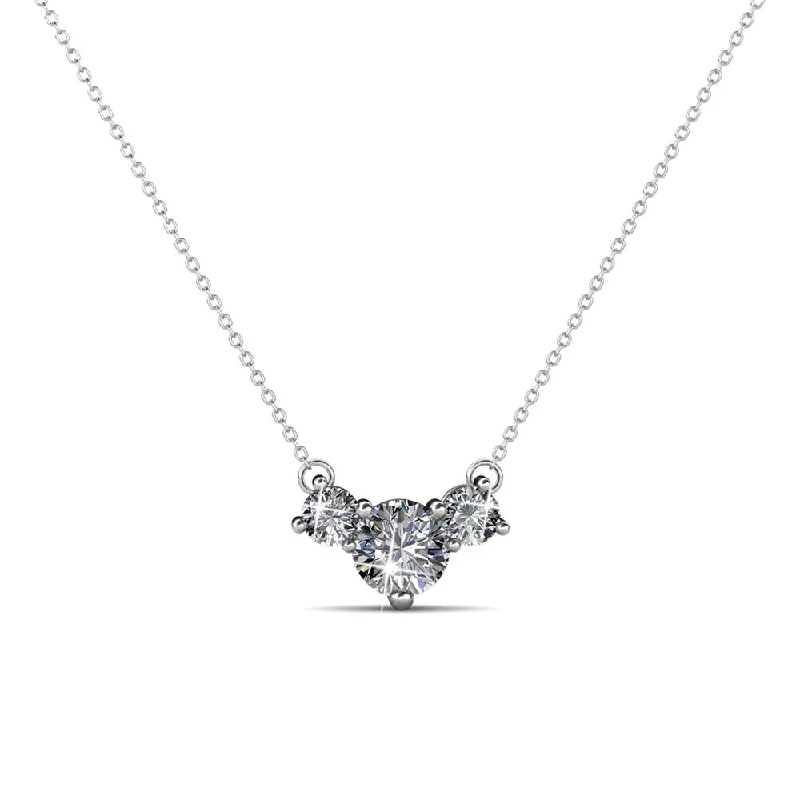 women gold-plated necklaces -Calliope 18k White Gold Plated 3-Stone Pendant Necklace with Swarovski Crystals