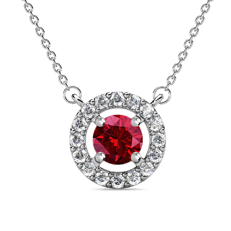 women birthstone necklaces -Royal 18k White Gold Plated January Birthstone Halo Necklace with Round Cut Garnet Swarovski Crystals