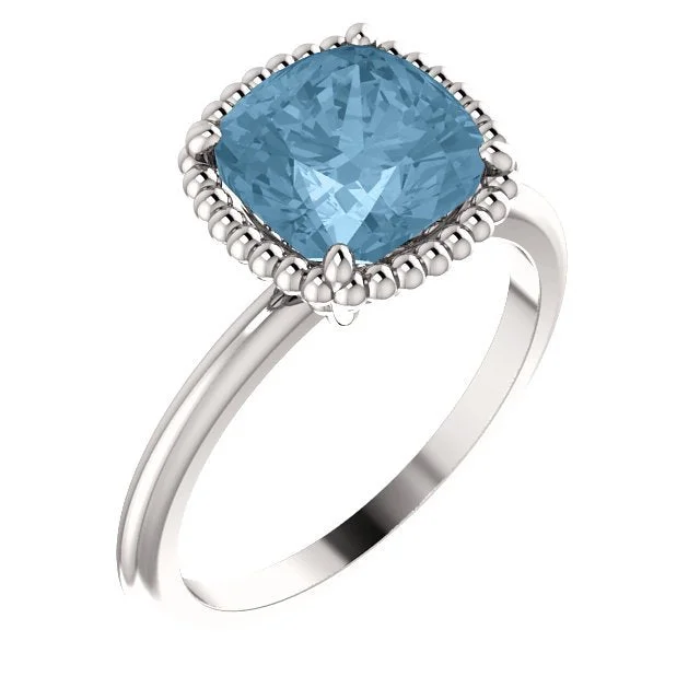 women chic engagement rings -14KT GOLD 1 1/4 CT SKY BLUE TOPAZ BEADED SOLITAIRE RING