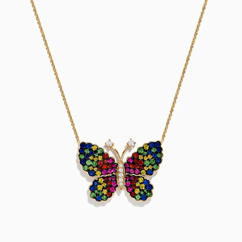 women zodiac sign necklaces -Watercolors 14 Karat Yellow Gold Multi Sapphire Butterfly Necklace