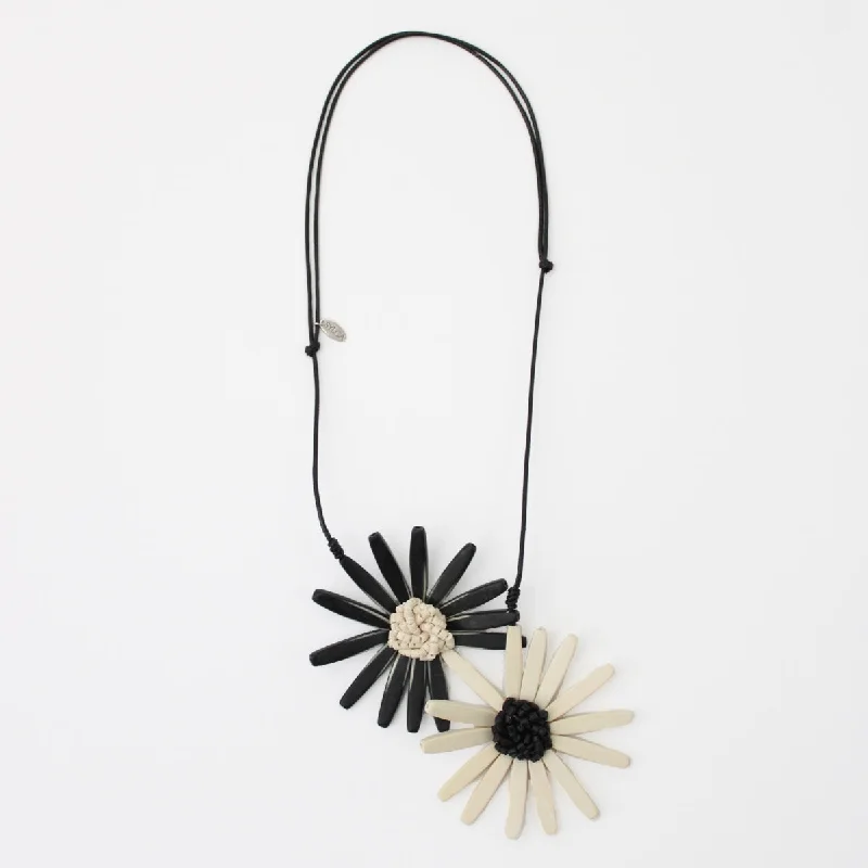 women double-layer necklaces -Black and White Amaya Double Flower Statement Necklace