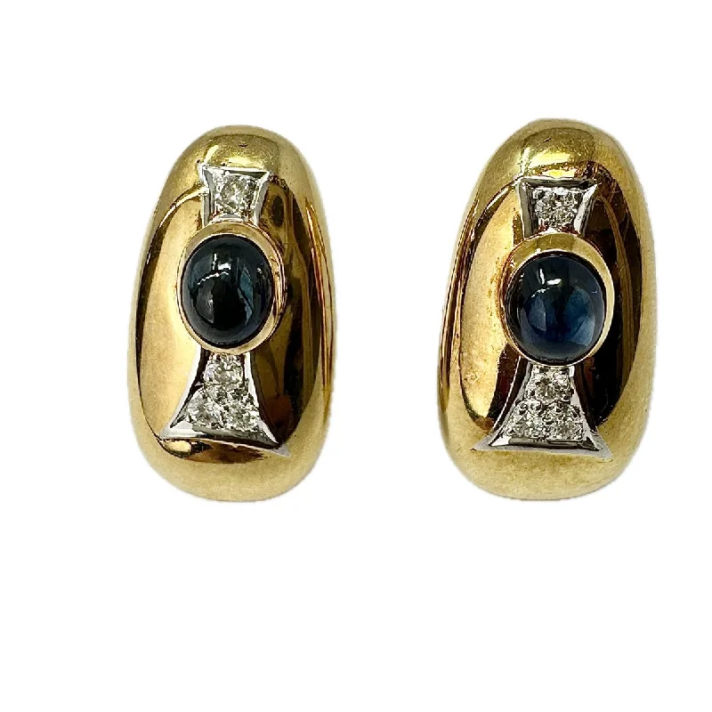 women dangling gemstone earrings -18K Gold Earrings with Diamond and Sapphire