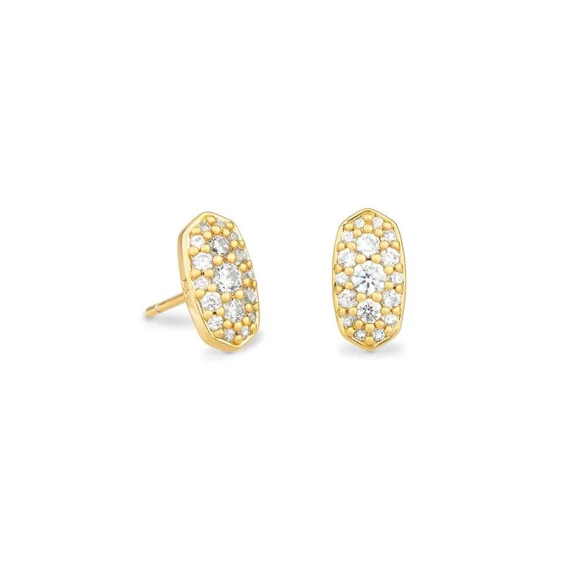 women flower-shaped earrings -Kendra Scott | Grayson Gold Stud Earrings in White Crystal