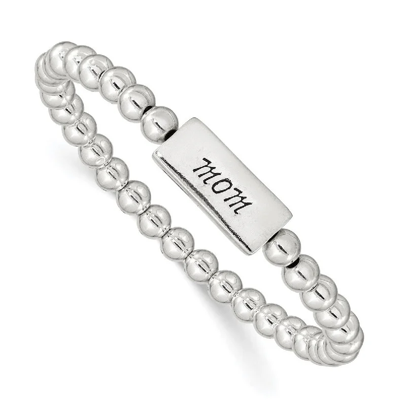 women beaded charm bangles and bracelets -Curata 925 Sterling Silver Beaded Mom Stretch Bracelet