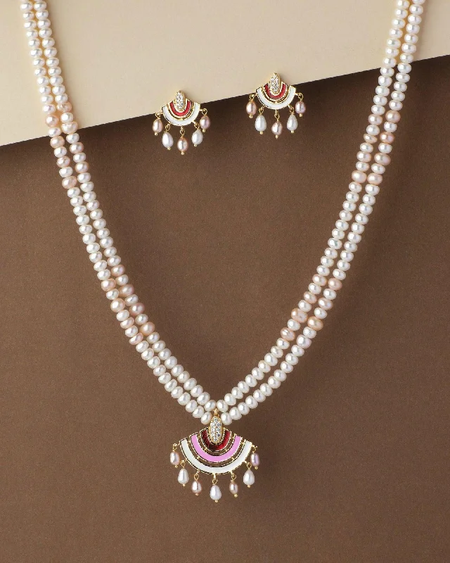 women floral necklace designs -Beautiful Real Pearl Necklace Set