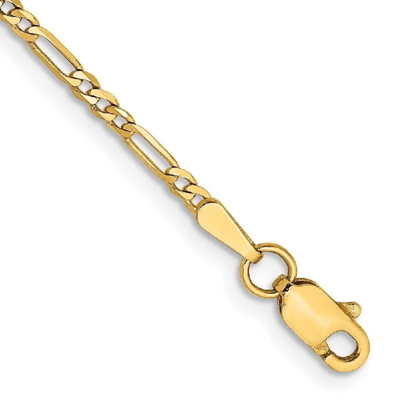 Affordable bangles and bracelets for women -14k Yellow Gold 1.8mm Flat Figaro Chain Bracelet, 7"