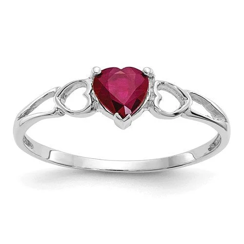 women gemstone engagement rings -10KT GOLD HEART RUBY BIRTHSTONE RING