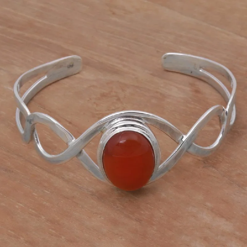 women personalized bangles and bracelets -Handmade Sterling Silver 'DNA in Scarlet' Carnelian Bracelet (Indonesia)