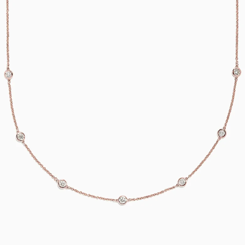 women bohemian necklaces -Pave Rose 14K Rose Gold Diamond Station Necklace, 0.69 TCW