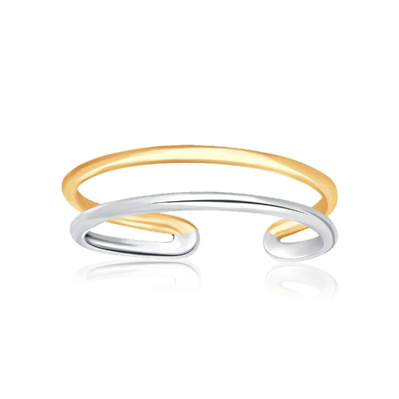 women dainty engagement rings -14k Two-Tone Gold Toe Ring with a Fancy Open Wire Style