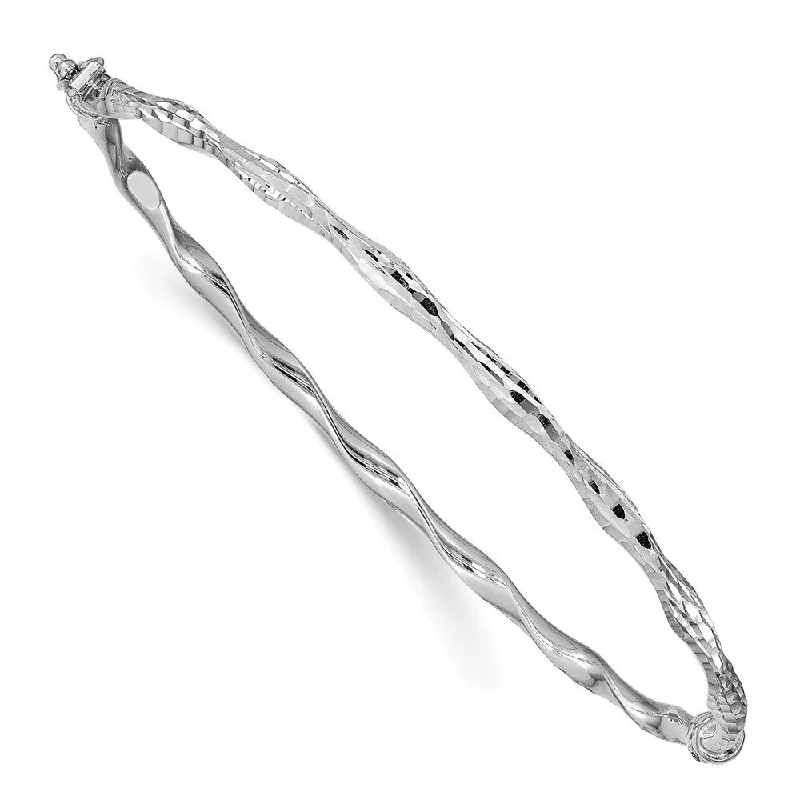 women sleek gold bangles and bracelets -14k White Gold 3mm Diamond-Cut Twisted Hinged Bangle Bracelet