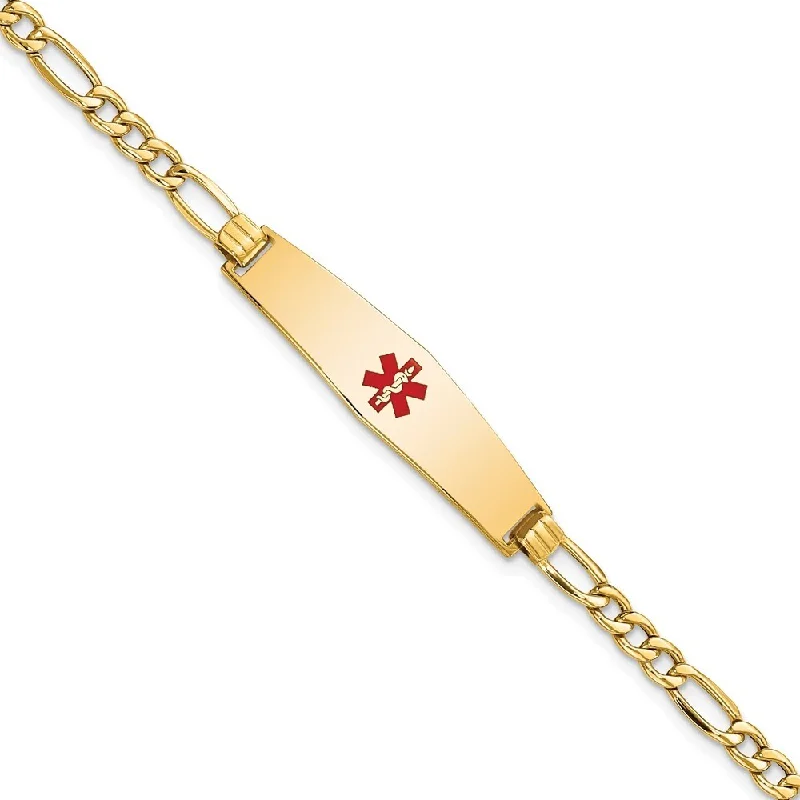 women pearl and diamond bangles and bracelets -14k Yellow Gold 8.5mm Semi-solid Medical Soft Diamond Shape Red Enamel Figaro ID Bracelet, 7"