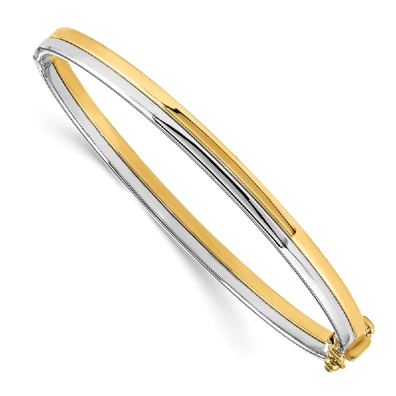 women gold bangles and bracelets -14k Yellow Gold 5mm w/Rhodium Hinged Bangle Bracelet, 7.25"